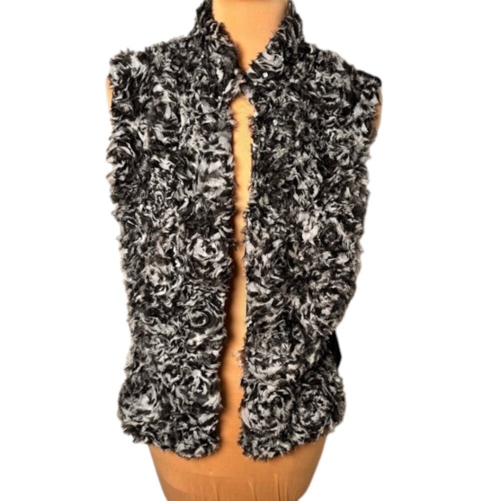 Alberto Makali Eyelash Knit Textured Open Front Vest Black White M